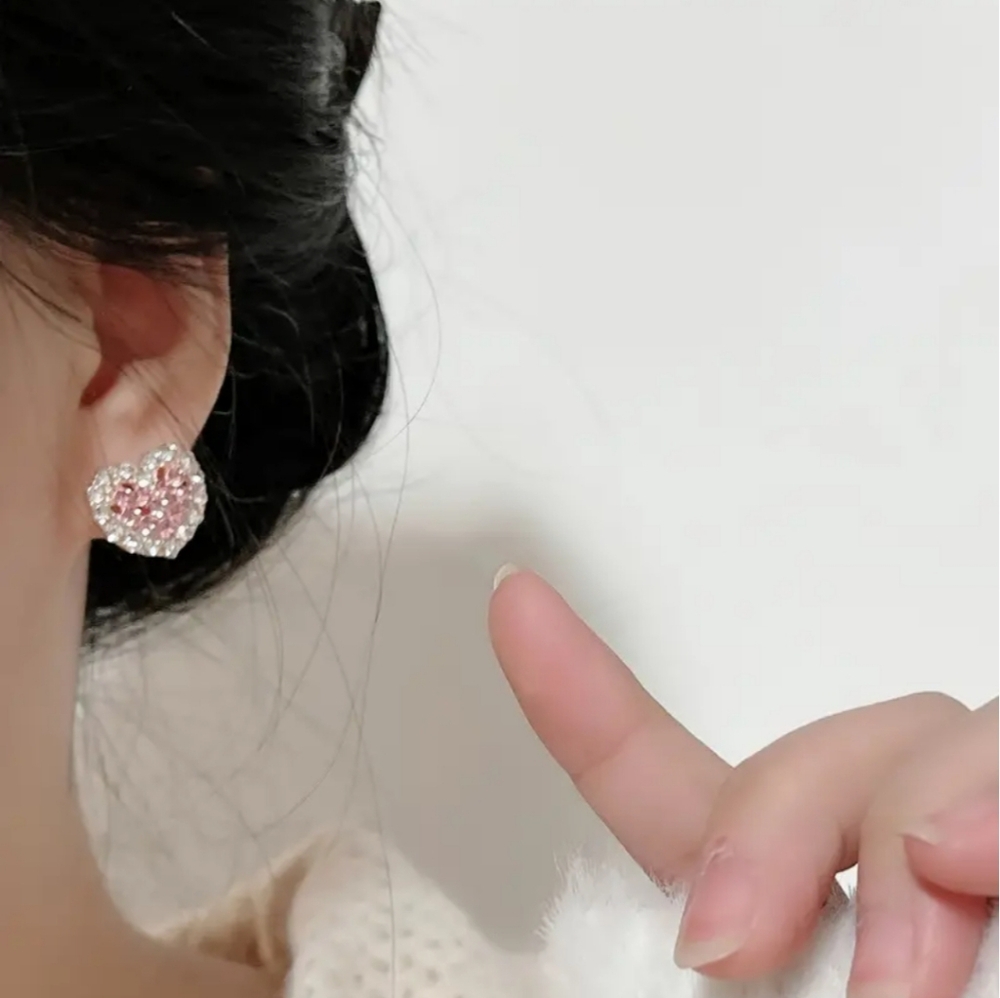 Pink Heart Rhimestone Earrings - Picture 3 of 7